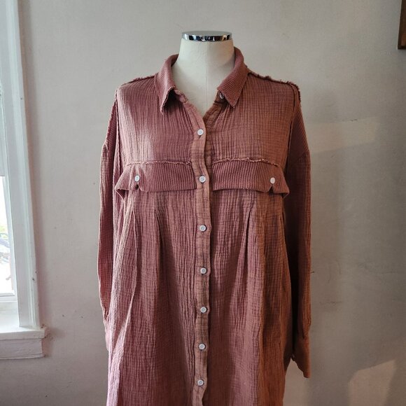 143 Story Button Up Mauve Pink‎ Gauze Tunic Women's L - Picture 1 of 5